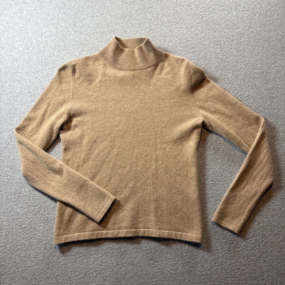 Country Shop Women's 100% Cashmere Beige Tan Turtleneck Sweater Size Small
